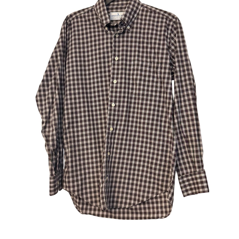 Bird Dog Bay Mens Medium Egyptian Cotton Plaid Button Down Shirt Purple Green